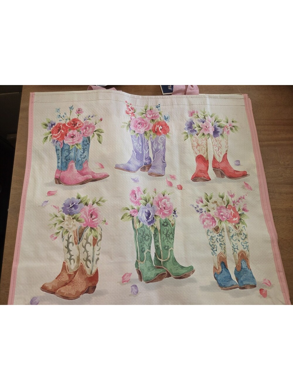 Marshalls Lot of 2 Reusable Shopping Tote Bags Floral Cowboy Boots Pink Reusable